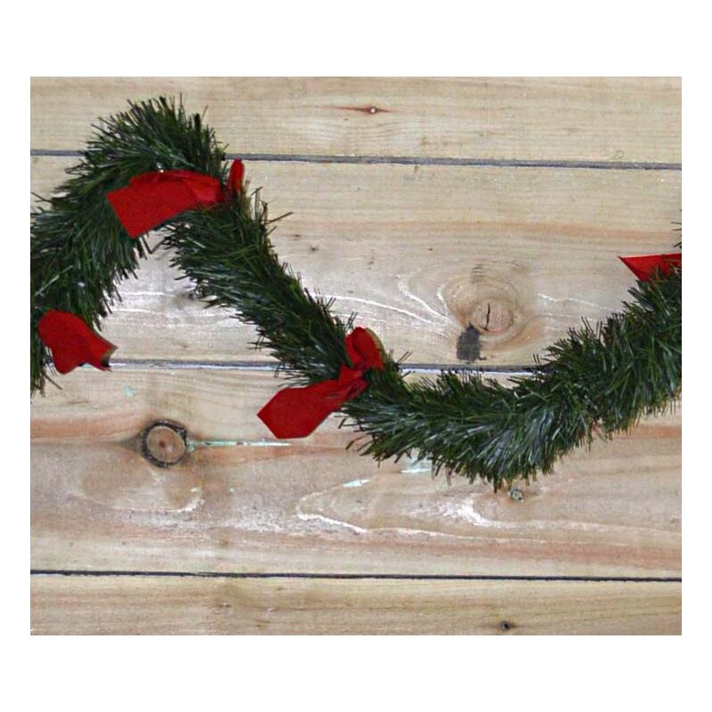2.7m x 10cm Christmas Green Tinsel with Red Bows Festive Decorative - Premier