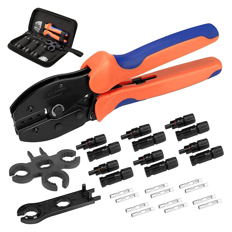 27PCS Kit d'outils de sertissage solaire pour panneau solaire, 6 paires de connecteurs de câbles solaires mâles femelles 1 outil de sertissage Clé à