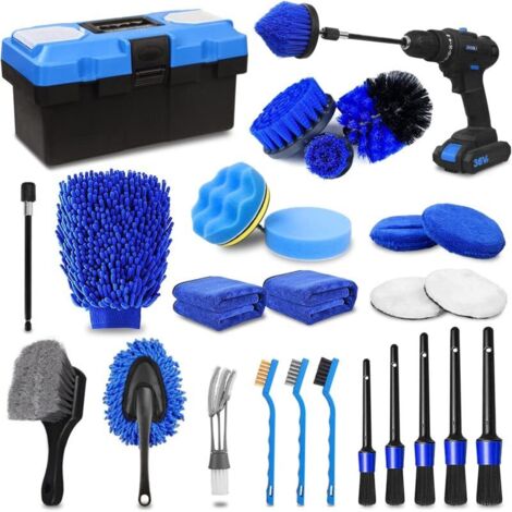 27Pcs Lot de Brosse Nettoyage Voiture,Brosse Jante Voiture Pinceau Detailing Auto,Kit de Brosse Nettoyage Voiture Interieur Exterieu