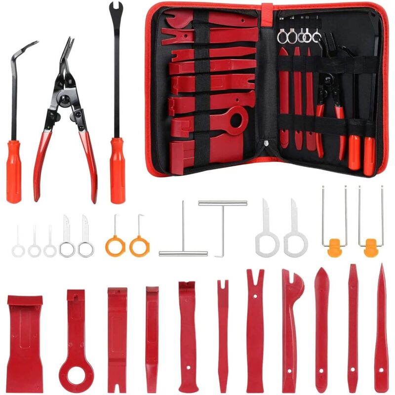 27PCS Outil Demontage Garniture, Outillage Mecanique Auto, Outils pour Garnitures Panneau, Auto Outil de Démontage de Panneau, Autoradio,