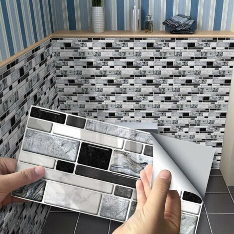 27PCS Self Adhesive Tile Stickers Waterproof PVC Wall Stickers Adhesive Cement Tile Design Decoration 20x10cm for Kitchen Bathroom