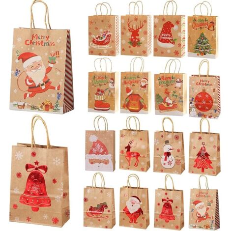 27x21x11cm-16 Pcs Sacs Cadeaux de Noël Papier Kraft Sacs Cadeaux Biscuits de Noël