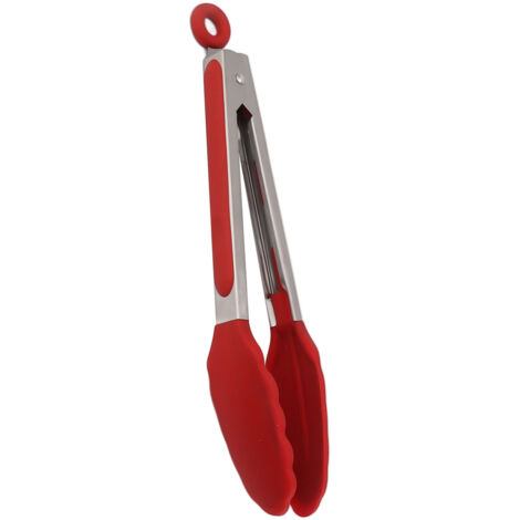 28 cm lange Küchenzange aus Silikon und Edelstahl, hitzebeständig und rutschfest zum Backen und Kochen, rote Farbe