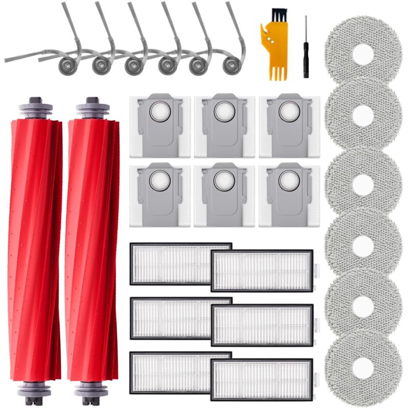 28 pièces d'Accessoires pour Roborock QV 35A / QV 35S / QR 798 / QR 598 Robot,2 Brosses Principales, 6 Serviettes, 6 Filtres, 6 Sacs de Poudre, 6