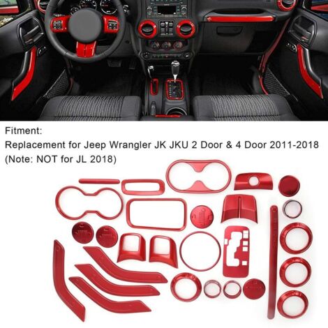 28-teiliges Ersatz-Interieur-Zierleisten-Set für Jeep Wrangler JK JKU 2-Türer und 4-Türer (2011–2018), Rot