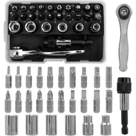 28-teiliges Mini-Ratschenschlüssel-Set mit Steckschlüsseleinsätzen und Bithalter, 1/4 Zoll umkehrbarer Ratschenschlüssel mit 72 Zähnen und Schnellspanner, mit Sechskant-Steckschlüsseleinsätzen
