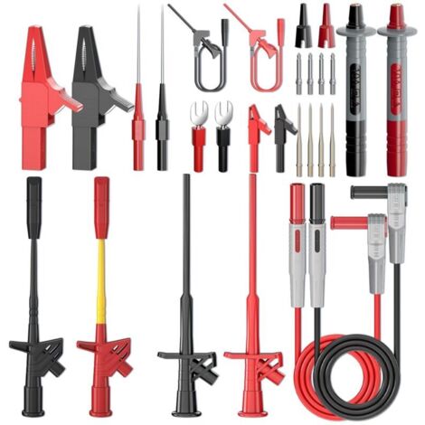 28-teiliges Multimeter-Messleitungsset mit Krokodilklemmen, flexiblen Hochspannungsmessspitzen, Isolationsdurchdringungsmessklemme und austauschbaren Multifunktions-Präzisionsschneidspitzen
