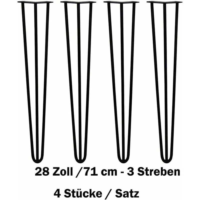 28 Zoll Schwarz Möbelfüße, 4er Set, Hairpin Legs Austauschbare Tisch &Schrank Beine Haarnadelbeine Tischgestell, mit Bodenschoner und Schrauben