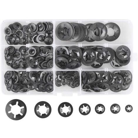 280 Pcs Rondelles de Blocage de Verrouillage, Rondelles À Verrouillage Rapide de Verrouillage En Acier M3 M4 M5 M6 M8 M10 M12, 7Tailles, Noir