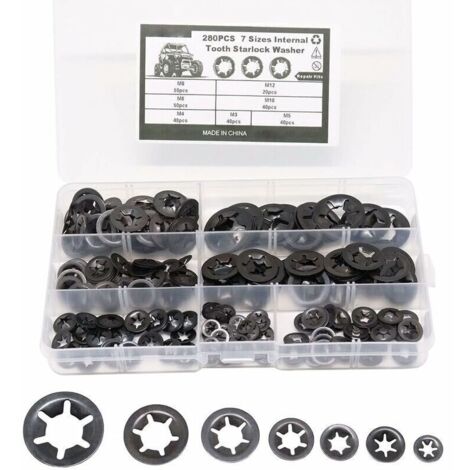 280 Pcs Rondelles De Blocage Rondelles De Verrouillage, Rondelles À Verrouillage Rapide De Rondelles De Verrouillage En Acier M3 M4 M5 M6 M8 M10 M12, 7Tailles, Noir