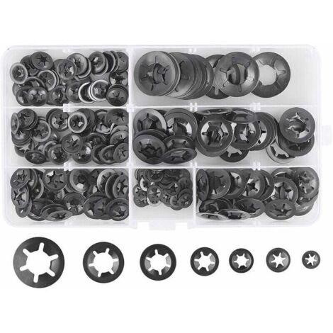 280 Pcs Rondelles De Blocage Rondelles De Verrouillage, Rondelles À Verrouillage Rapide De Rondelles De Verrouillage En Acier M3 M4 M5 M6 M8 M10 M12, 7Tailles, Noir-