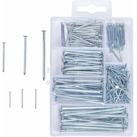 280 pièces Assortiment de clous Clou à tête plate galvanisé Clous de construction de quincaillerie pour clous pour photos, bois et assortiments,Adélala