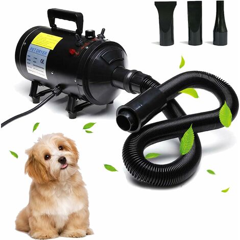 2800W Dog Hair Dryer Blaster Pet Grooming Hair Dryer High Velocity Motorbike Dryer Low Noise with 3 Nozzles 2.5M Hose Stepless Speed Gear Control, Black