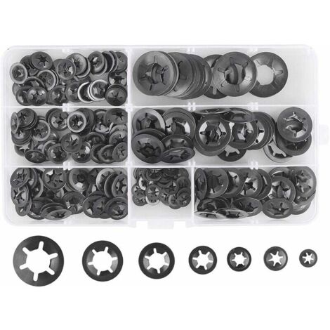 280pcs 7 Sizes Lock Washers, Steel Lock Washers Quick Release Lock Washers M3 M4 M5 M6 M8 M10 M12, Black