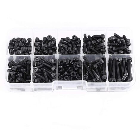 280pcs Coffret M3 Vis à six pans creux à tête hexagonale en acier allié et M3 Écrous hexagonale en acier allié, Assortiment Vis et écrous M3 x 4/5/6/8/10/12/16/20/25mm, Couleur Noir