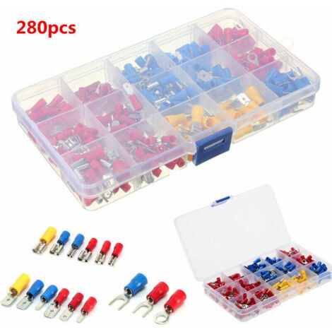 280pcs Cosses Electriques, Cosses Electriques pour Voiture,Connecteur Electrique, Cosses Plates et Cosses fourches, Assortiment Connecteurs Isoées sertissage