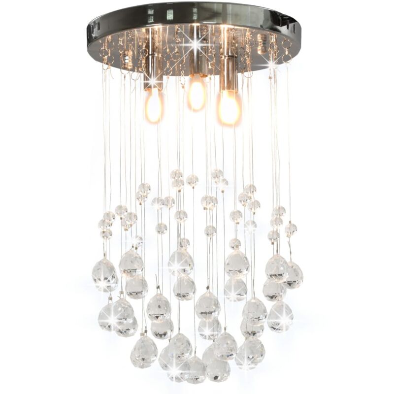 Ceiling Lamp With Crystal Beads Silver Sphere 3 X G9 Bulbs Vidaxl