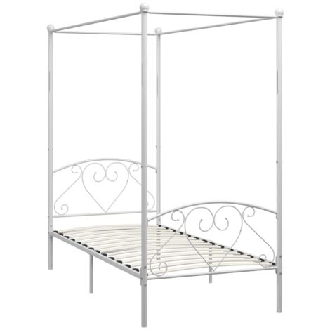 284427  Canopy Bed Frame without Mattress White Metal 100x200 cm vidaXL