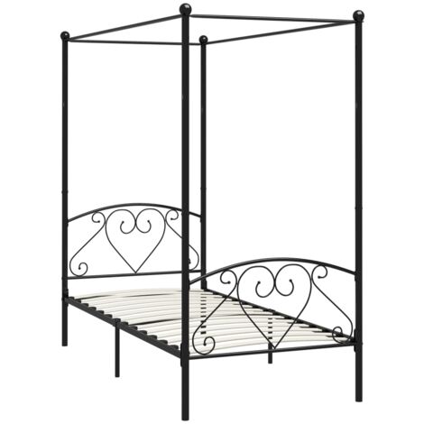284433  Canopy Bed Frame without Mattress Black Metal 90x200 cm vidaXL