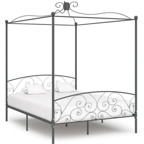 284485  Canopy Bed Frame without Mattress Grey Metal 180x200 cm Super King vidaXL