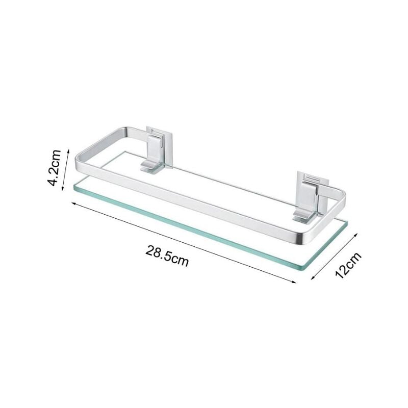 28.5x12x4.2cm, Étagères de Salle de Bain Étagère de Douche en Verre Étagère Murale Rangement Douche avec Tablette, Verre Trempé Rectangulaire,