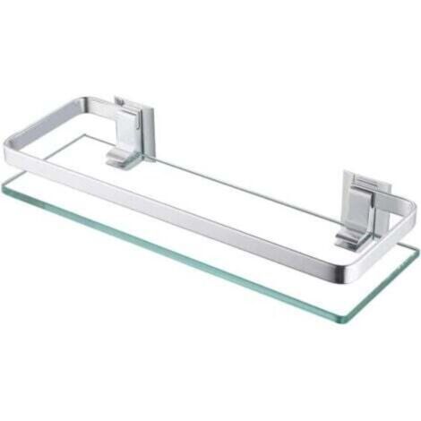 28.5x12x4.2cm, Étagères de Salle de Bain Étagère de Douche en Verre Étagère Murale Rangement Douche avec Tablette, Verre Trempé Rectangulaire, Finition Brossé