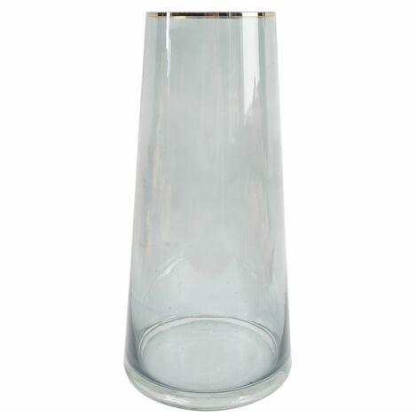 28cm Gold Rim Smoke Grey Glass Vase