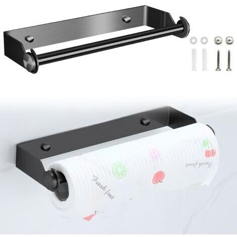 (28cm Noir).Derouleur Essuie Tout, Devidoir Porte Essuie Tout Mural, Porte Sopalin Mural Acier Inoxydable Porte Rouleau Papier Support Essuie Tout Supports pour Papier pour Cuisine Salle De Bai