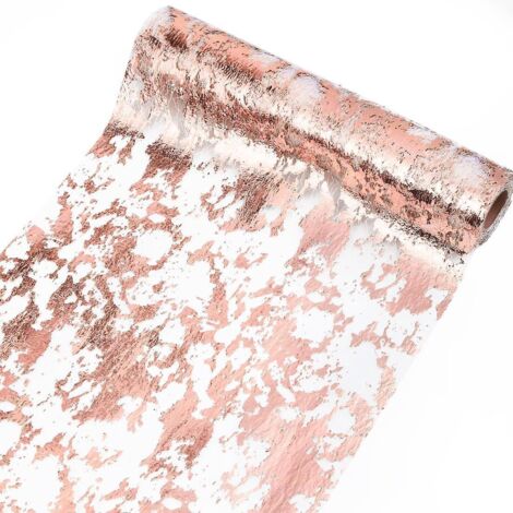 28cm X 10m Organza Tulle Rolled Tablecloth In Rose Gold Non-woven Gold Metallic Sequins Elegant 28cm Table Decoration Ribbon For Weddings, Birthda