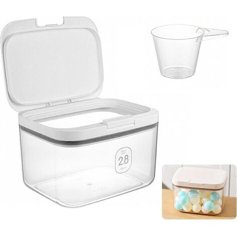 2.8L Boîte Rangement Détergents avec Verre Doseur, Récipient Perles Lessive avec Couvercle, Organisateur Plastique Buanderie, Boite Poudre Laver Grande Capacité, Distributeur Détergent