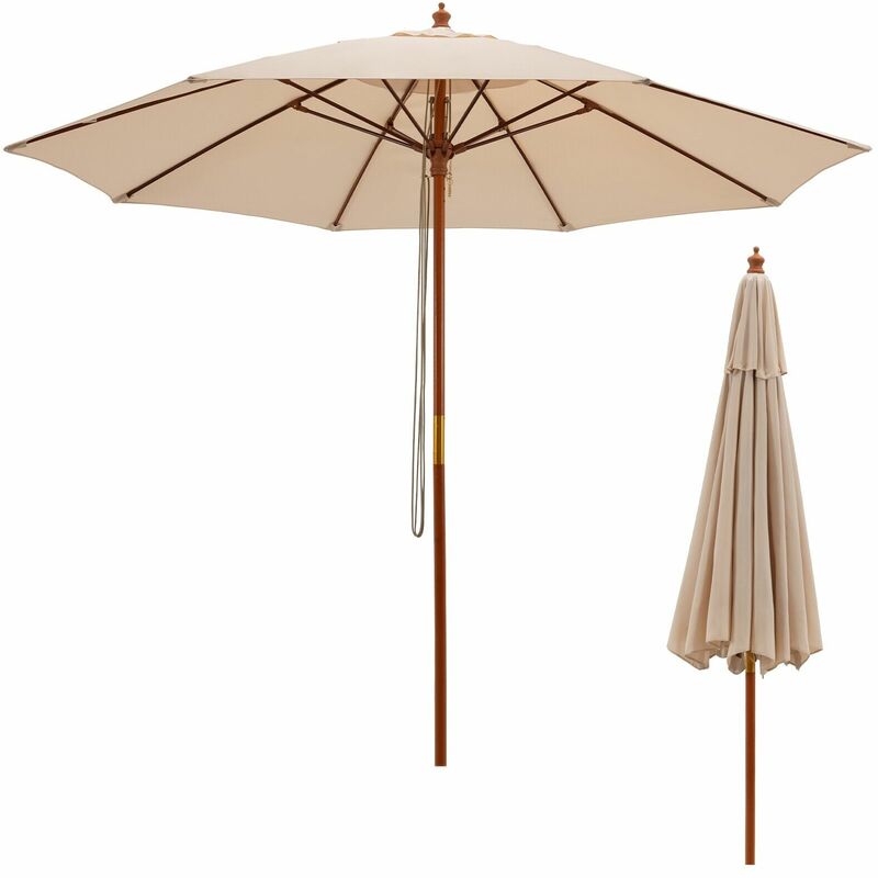 Costway - 2.8M Pulley Lift Round Patio Umbrella Outdoor Garden Market Parasol