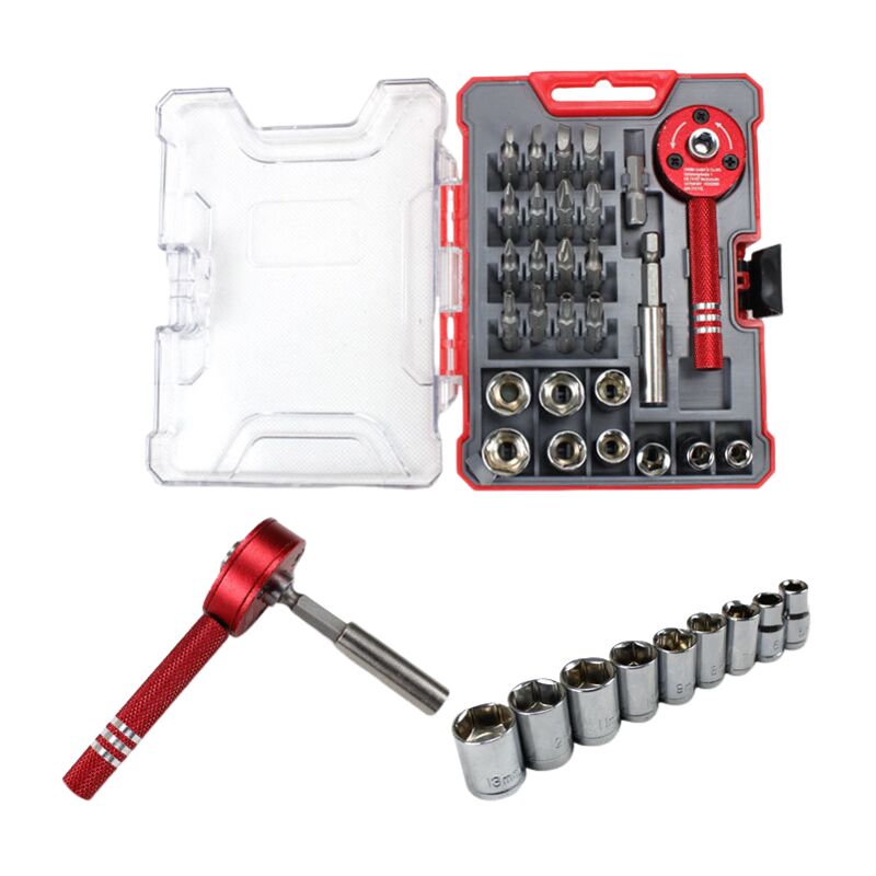 28pcs Ensemble de tournevis à clé à cliquet en alliage d'aluminium, outil combiné de réparation de démontage