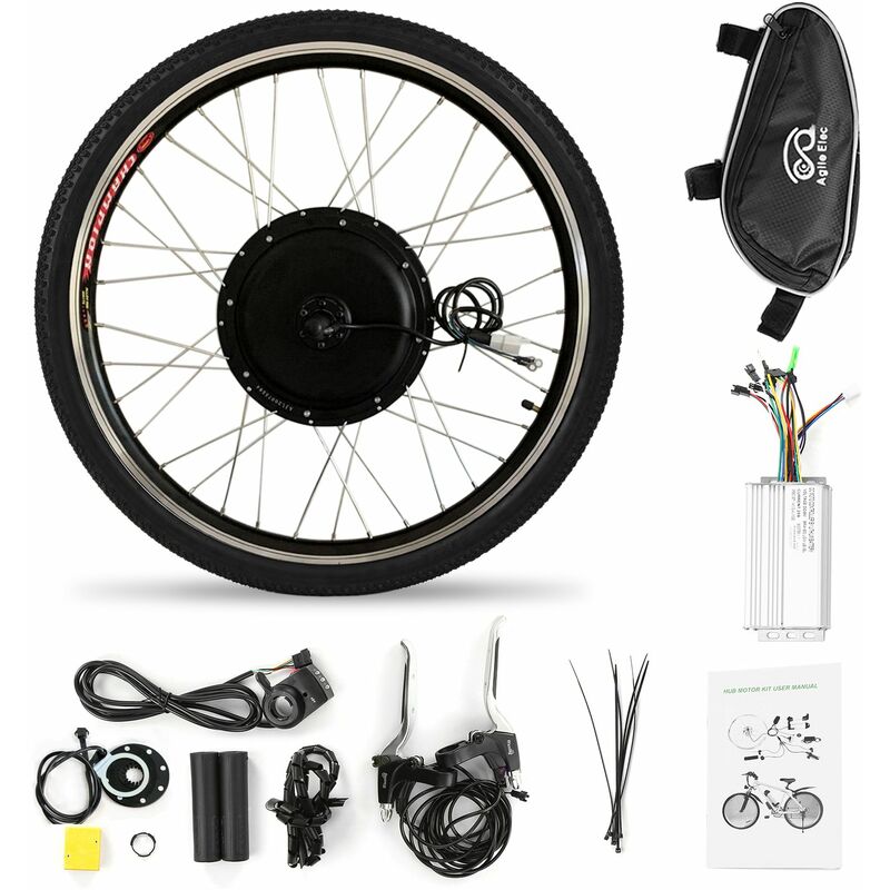 

28x1.5 '', Kit de conversion de bicicleta electrica, Kit de motor de cubo de rueda delantera, 48V 1000W Potente kit de motor de bicicleta electrica
