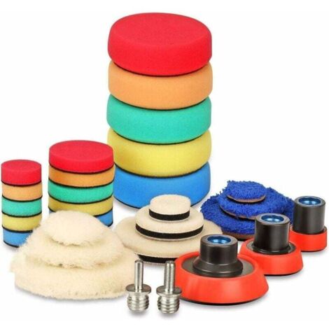 29 pièces 25mm 50mm 80mm Polissage Pad éponge de Polissage éponge polir Kit pour avec M14 Foret pour Voiture Ponage Polissage pour RO/DA Double Action polisseuse