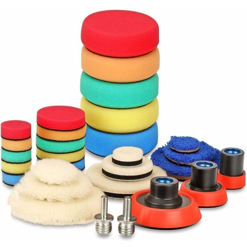29 pièces 25mm 50mm 80mm Polissage Pad éponge de Polissage éponge polir Kit pour avec M14 Foret pour Voiture Ponage Polissage pour ro/da Double