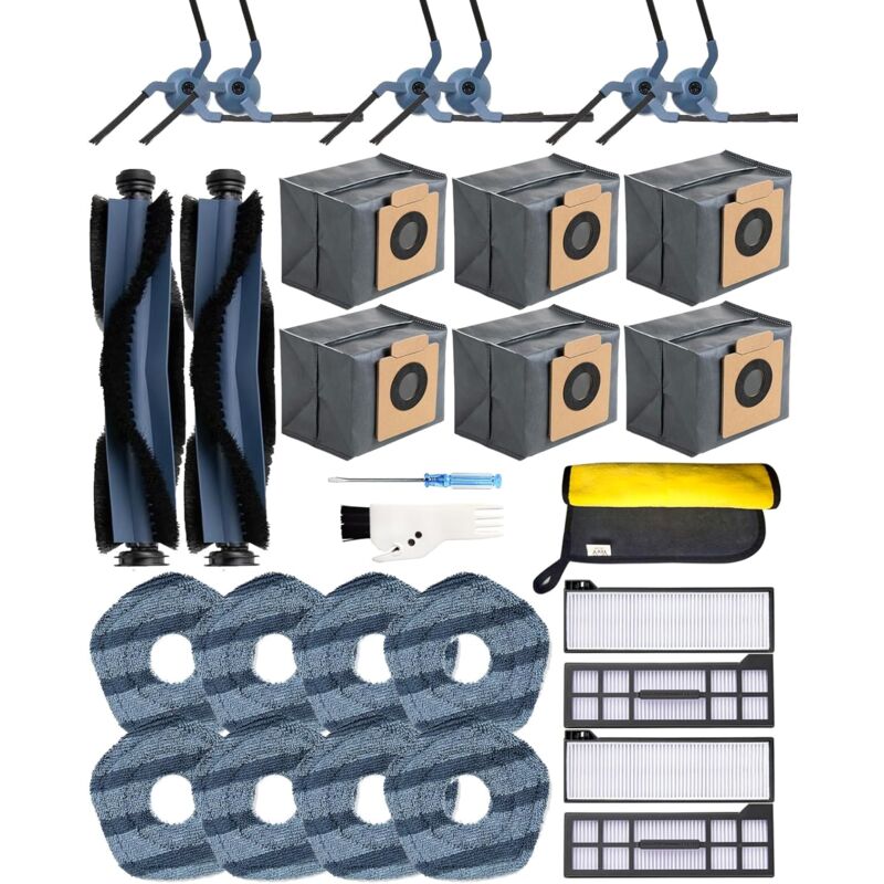 29 Remplacement Accessoires pour Eufy X10 Pro Omni Robot Aspirateur,2 Brosse Principale,6 Brosses latérales,4 Filtres HEPA,6 Sacs d'aspirateur,8