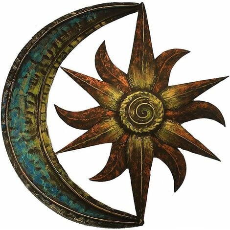 29 x 29 cm Décoration Murale Métal Soleil Lune, Décoration Murale Créative Suspendre pour Jardin, Art Mural Decor Vintage pour Salon Chambre