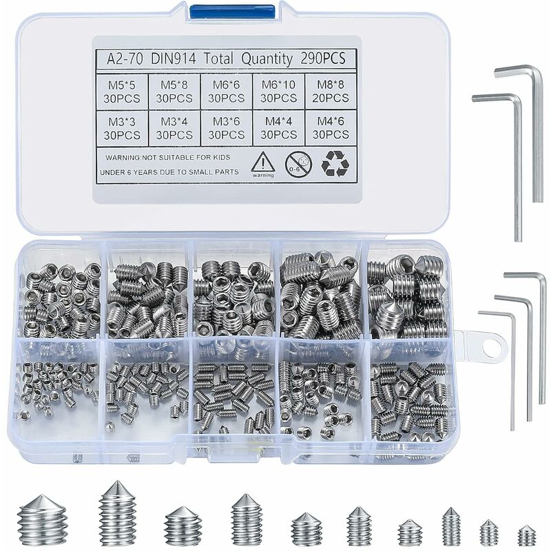 290 Pezzi Grani Esagonali, Viti a Testa Conica