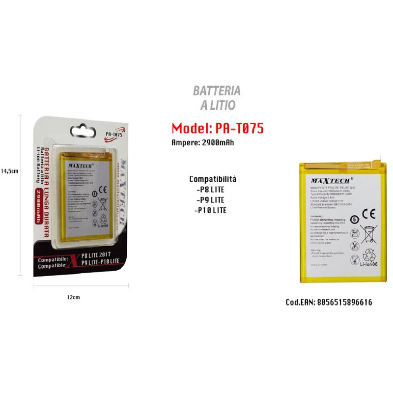 Image of Maxtech - Trade Shop - Lithium-Akku 2900 mAh für Huawei P9 Lite P10 Lite P8 Lite 2017 PA-T075 -