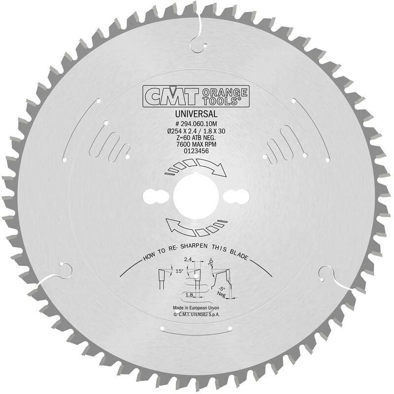 CMT - 294.060.10M lama circolare universale hw 254x2.4/1.8x30 Z60 atb -5° neg