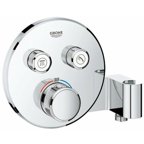 Grohe 29120000 Miscelatore Termostatico a 2 Vie con Supporto Manopola Doccia Integrato, Cromo, Rotondo