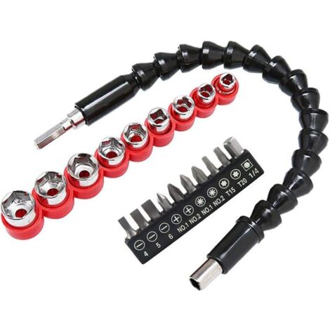 295 mm Flexible Extention Enhanced Soft Drill Electric Screwdriver Bit Set with 10 Bits and Hex Bits (5 mm - 13 mm) an Ideal Tool for Hardware Maintenance and Repair