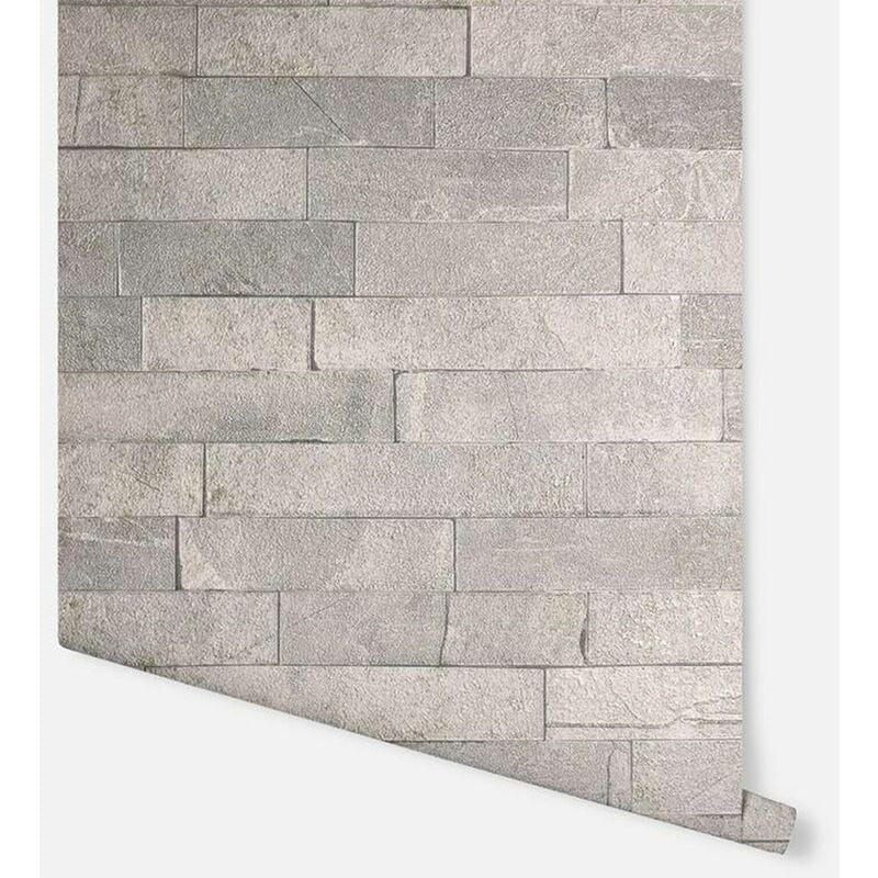 Graphite Slate Grey Silver Gold Brick Heavy Weight Vinyl Wallpaper - Arthouse