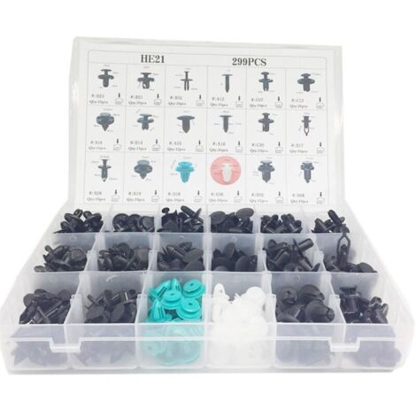299 clips, agrafes et rivets en plastique pour garnitures de portières de voiture, universels, avec boîte de rangement