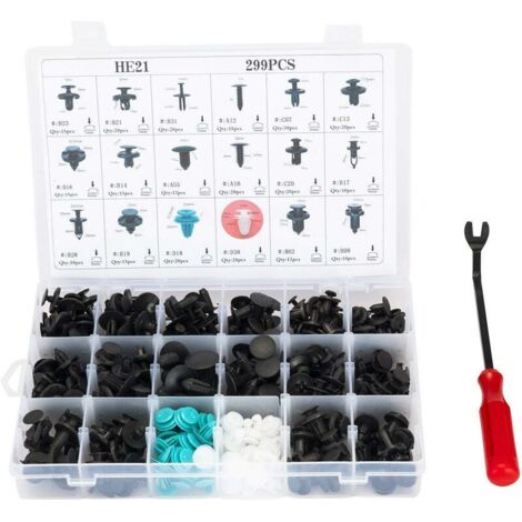 299pcs Clips Agrafe Plastique Rivets Garnissages Pare-chocs Panneaux de Portes Auto Voiture Universel avec Boîte De Rangement
