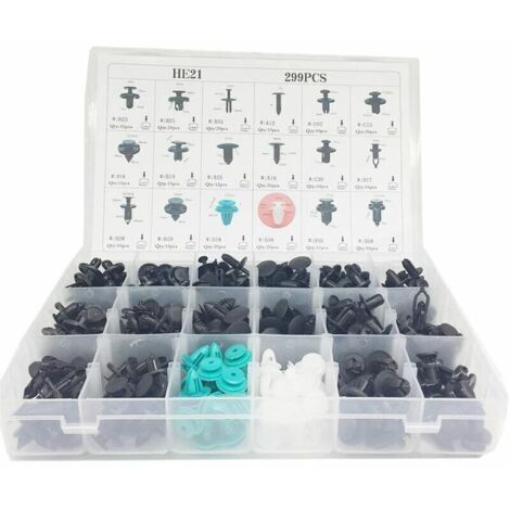 299pcs Clips Agrafe Plastique Rivets Garnissages Pare-chocs Panneaux de Portes Auto Voiture Universel avec Boîte De Rangement