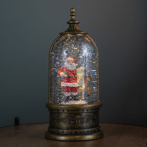 29cm Battery Operated Light up LED Christmas Cloche Water Spinner with Santa & Deer Scene