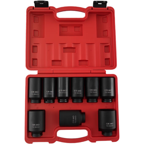 29mm-38mm 9pcs 1/2"drive Deep 6 Sided Impact Socket Set Metric Axle Hub Nut