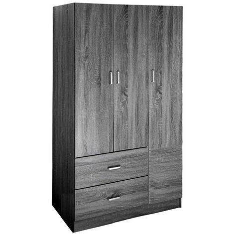 (2c) Armadio camera grigio tre ante con due cassetti cm 90 x 42 x 180 h