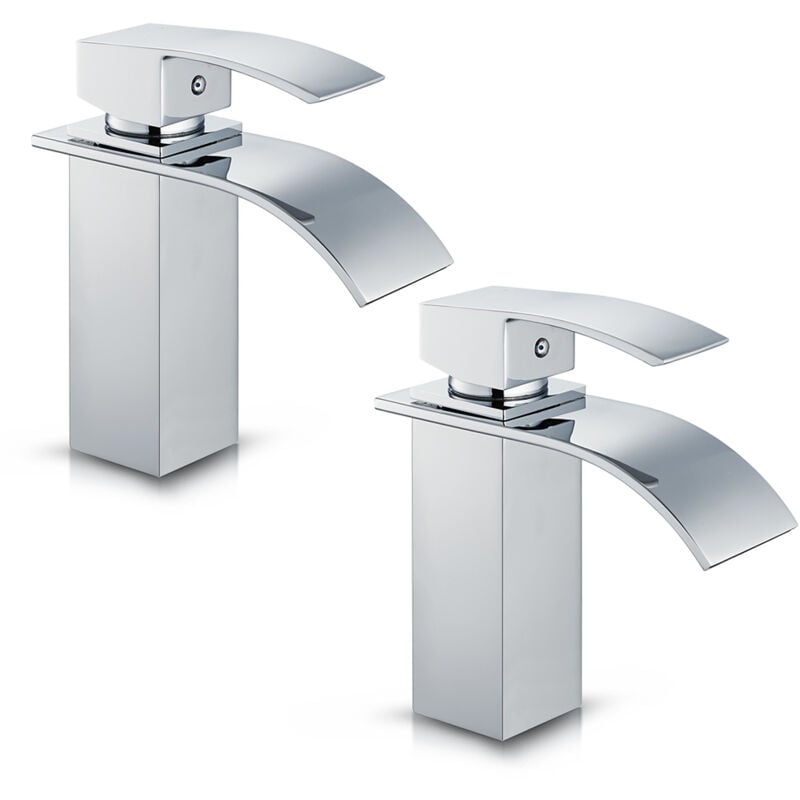Cecipa - 2PCS Robinet de Salle de Bain Robinet Cascade Mono-trou Mitigeur sur Lavabo Robinetterie Lave-mains avec Levier Unique en Cuivre Mélangeur à